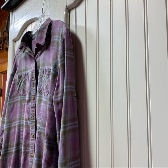 LL Bean vintage plaid button front shirt womens size large purple plaid Button - Picture 5 of 9